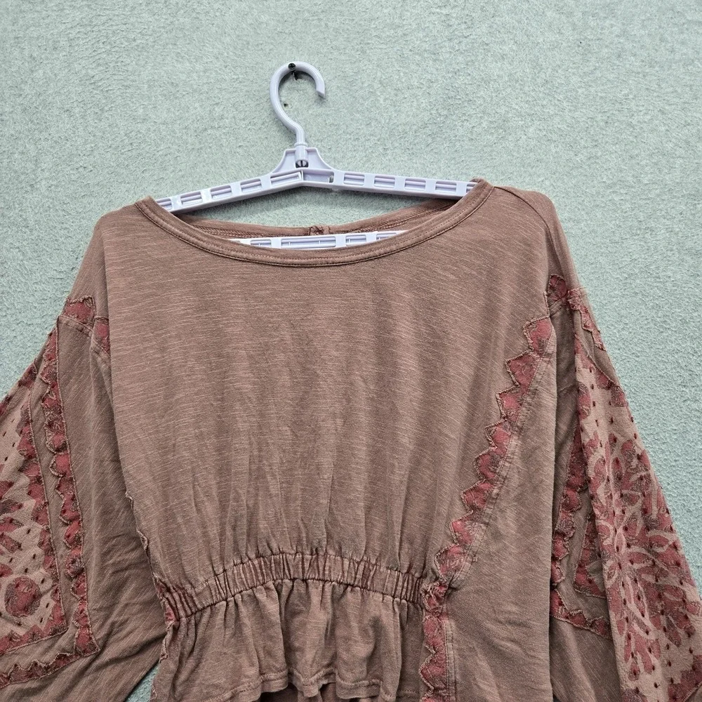 Free People Women Blouse S Mauve Floral Peplum Lace Embroidered Scoop Cropped